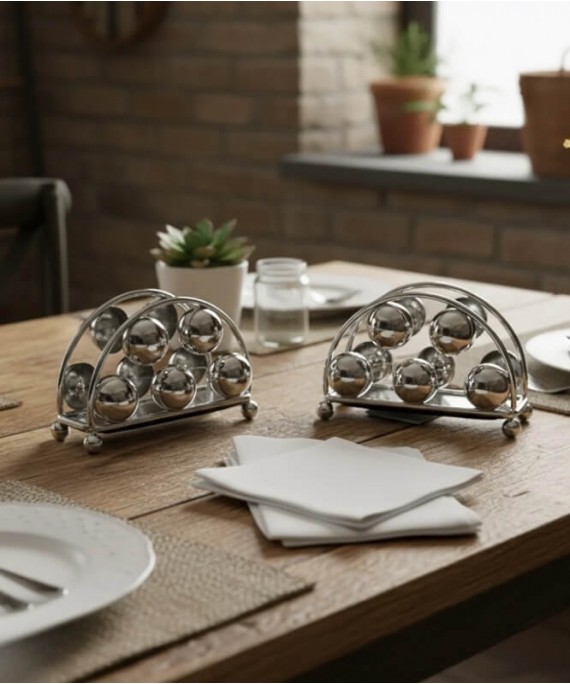 ZEYVE SILVER BEAD MODEL NAPKIN HOLDER, 2 PIECES, 13x9x7cm